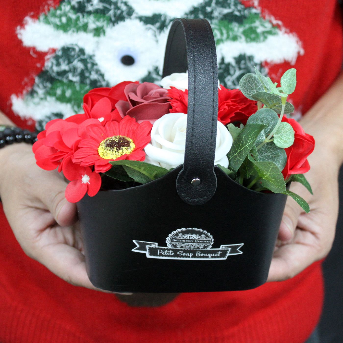 Cesta pequeña tipo bouquet – verde pastel